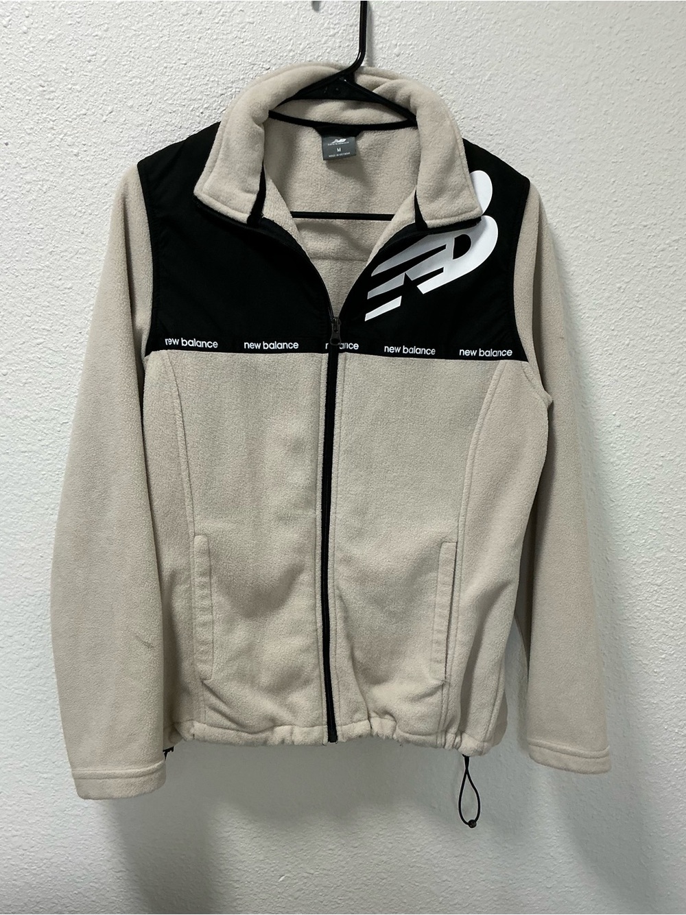 New Balance Beige and Black Full-Zip Fleece Jacket colorblock big logo
